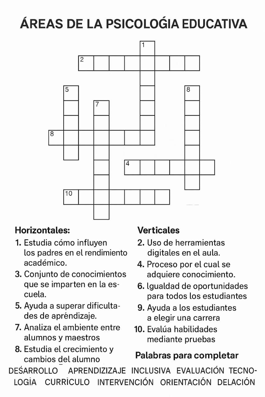 Con la información proporcionada resuelve el siguiente crucigrama 